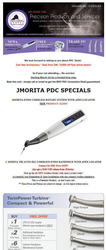 Precision Dental Handpiece Specials for the PDC 2019